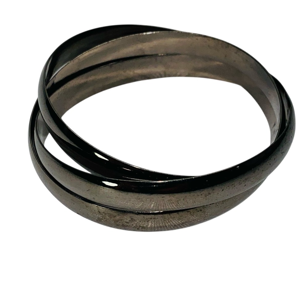 Gunmetal Triple Interlocking Hoop Bangle Bracelet Set Women's‎